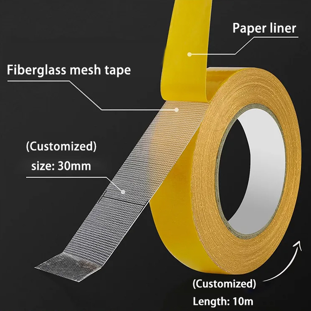 Custom Size No Residue Household Strong Adhesives Two Sided Fiberglass Mesh Tape Double Sided Mesh Tape